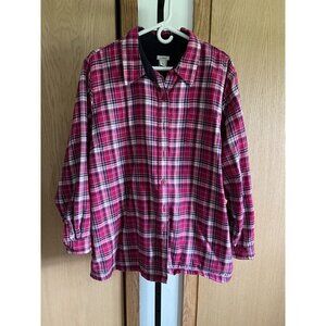 EUC L.L. Bean Womens 1X Plaid Flannel Jacket With Fleece Lining